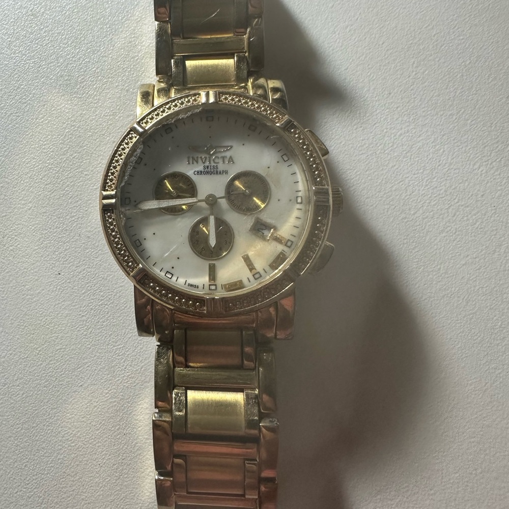 Invicta Gold and White Chronograph Watch